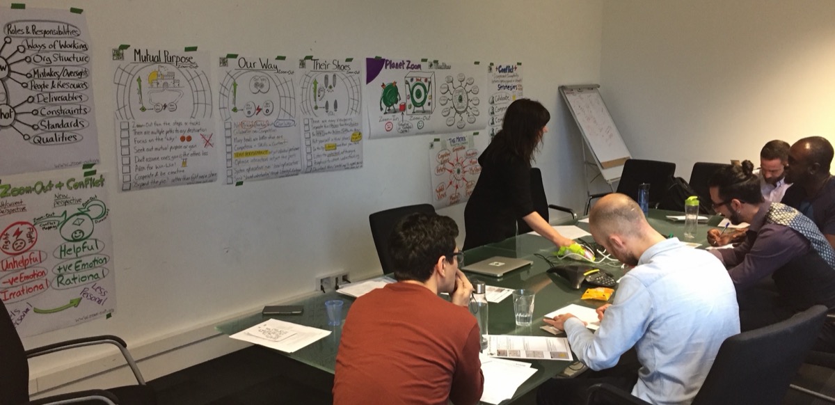 Participants working through a conflict exercise at the table
