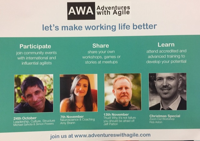 Adventures with Agile flyer announcing a Christmas Special Zoom Out Workshop with Rob Aston